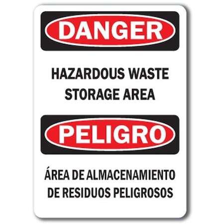Signmission Safety Sign, 14 in Height, Plastic, Hazardous Waste Storage Bilingual DS-Hazardous Waste Storage  Bilingual